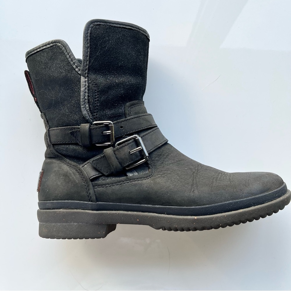 UGG Black Leather Buckle Boots